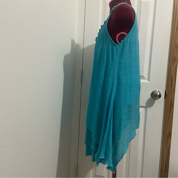 Papillon women blue viscose blend sleeveless asymmetrical hemline tunic. Size S. - Picture 5 of 11